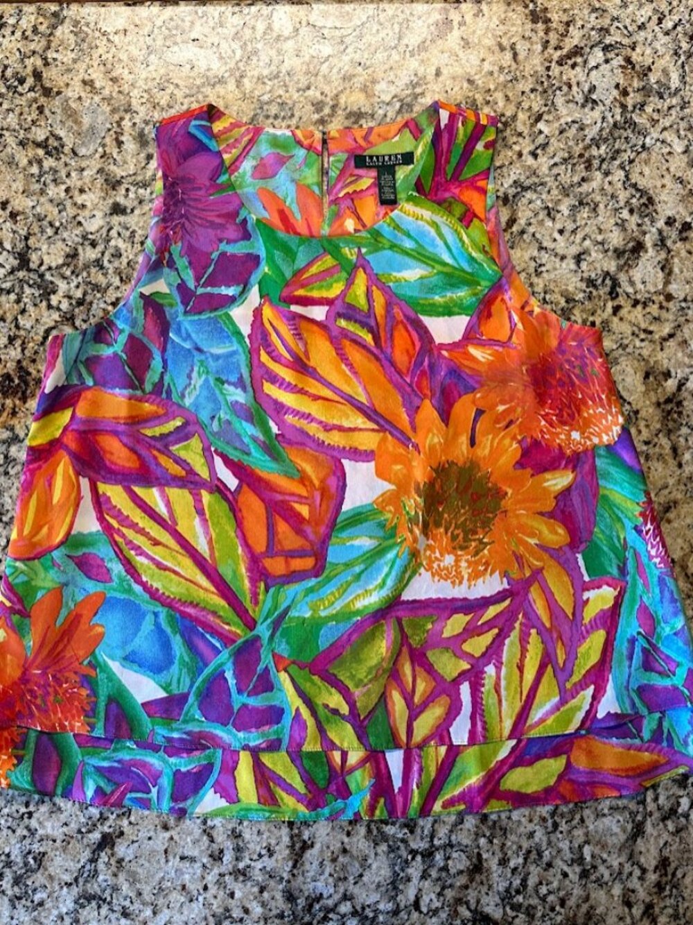 Ralph Lauren Colorful Floral Sleeveless Blouse Size L